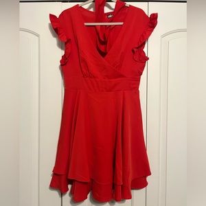 Red V-neck Dress